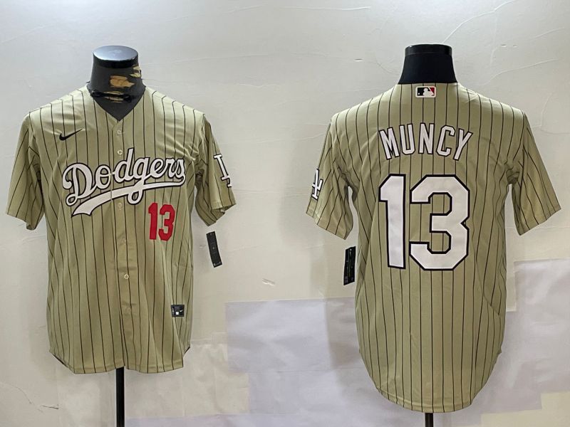 Men Los Angeles Dodgers #13 Muncy Green Stripe Game 2024 Nike MLB Jersey style 1->los angeles dodgers->MLB Jersey